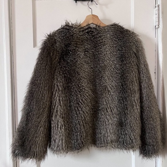 H&M Brown/Navy Green Faux Far Jacket - Picture 3 of 4